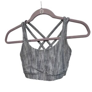Lululemon Free To Be Wild Sports Bra Size 2 Grey White Geometric Strappy Back